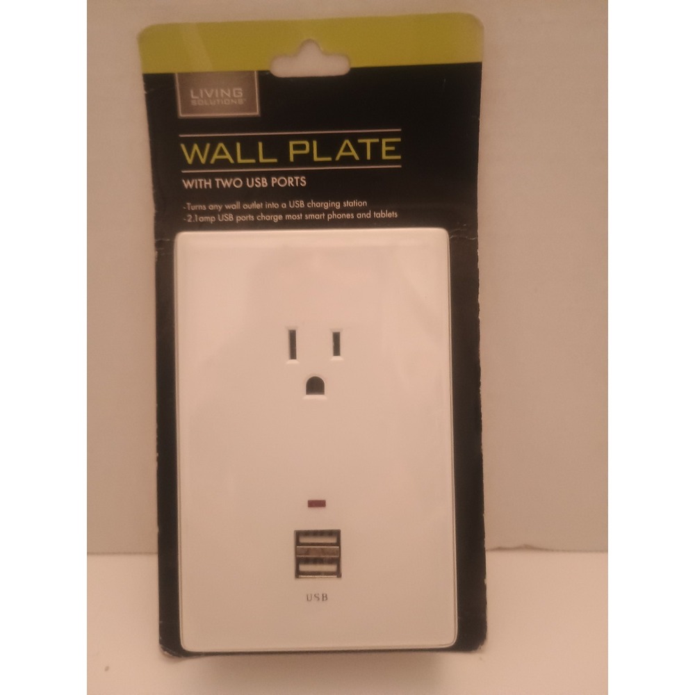 Living Solutions Charging Station With 2 USB Ports & 1 AC Outlet Wall Plate New